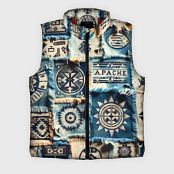 Мужской жилет Символы Апачи на пэчворк дениме, цвет: 3D-красный