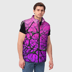 Мужской жилет Чёрные волокна и фиолетовый градиент абстракция, цвет: 3D-светло-серый — фото 2