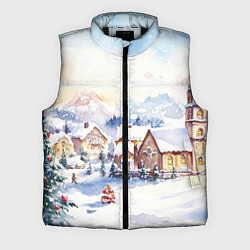 Мужской жилет Новогодний снежный город, цвет: 3D-черный
