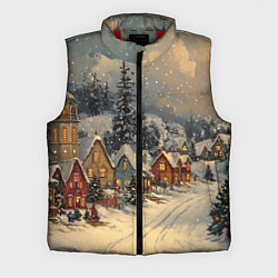 Мужской жилет Новогодние зимние домики, цвет: 3D-красный