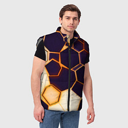 Мужской жилет Чёрные шестиугольники на чёрном фоне, цвет: 3D-светло-серый — фото 2