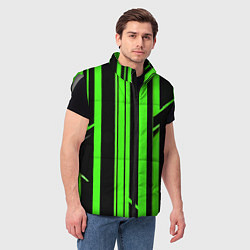Мужской жилет Толстые зелёные полосы на чёрном фоне, цвет: 3D-светло-серый — фото 2