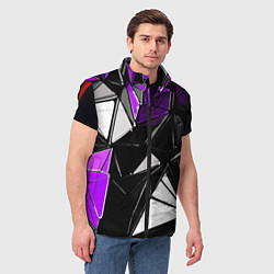 Мужской жилет Фиолетово-белые рельефные треугольники на чёрном ф, цвет: 3D-красный — фото 2