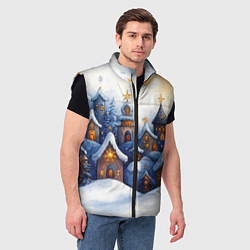 Мужской жилет Снежный новогодний городок, цвет: 3D-черный — фото 2