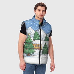 Мужской жилет Домики и елки - новый год, цвет: 3D-светло-серый — фото 2