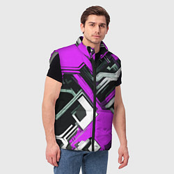 Мужской жилет Бело-фиолетовый техно паттерн на чёрном фоне, цвет: 3D-светло-серый — фото 2