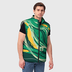 Мужской жилет Абстрактные полосы в зелёных тонах, цвет: 3D-светло-серый — фото 2