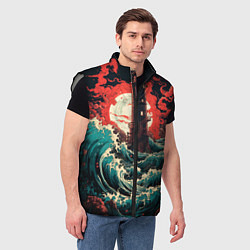 Мужской жилет Маяк и волны в японском стиле, цвет: 3D-светло-серый — фото 2