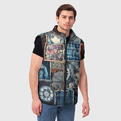 Мужской жилет Аниме пэчворк деним, цвет: 3D-черный — фото 2