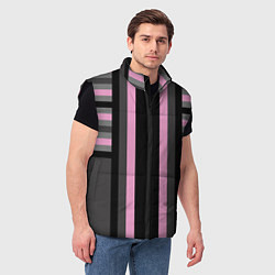 Мужской жилет Розово серый полосатый узор, цвет: 3D-черный — фото 2