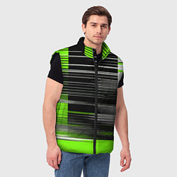Мужской жилет Белые вертикальные полосы на чёрно-зелёном фоне, цвет: 3D-черный — фото 2