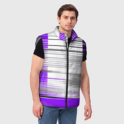 Мужской жилет Чёрные вертикальные полосы на фиолетово-белом фоне, цвет: 3D-светло-серый — фото 2