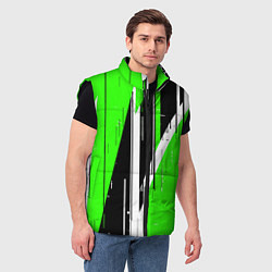 Мужской жилет Чёрно-белые вертикальные полосы на зелёном фоне, цвет: 3D-черный — фото 2