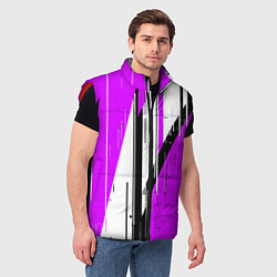 Мужской жилет Чёрно-белые вертикальные полосы на фиолетовом фоне, цвет: 3D-красный — фото 2