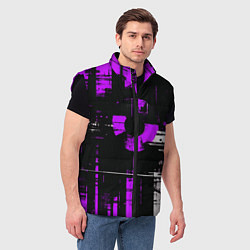 Мужской жилет Фиолетово-белый гранж на чёрном фоне, цвет: 3D-черный — фото 2