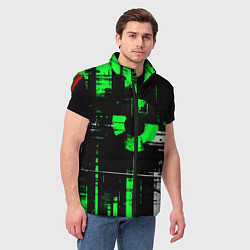 Мужской жилет Зелёно-белый гранж на чёрном фоне, цвет: 3D-красный — фото 2