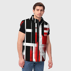 Мужской жилет Чёрно-красные вертикальные и горизонтальные полосы, цвет: 3D-красный — фото 2