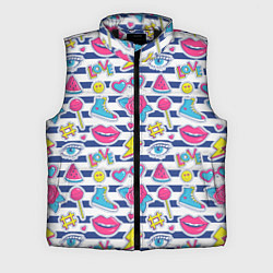 Мужской жилет Полосатый паттерн с яркими молодежными стикерами, цвет: 3D-черный