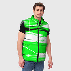 Мужской жилет Горизонтальные чёрно-белые линии на зелёном фоне, цвет: 3D-светло-серый — фото 2