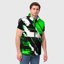 Мужской жилет Diagonal black and white stripes on a green backgr, цвет: 3D-светло-серый — фото 2