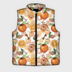 Мужской жилет Апельсины, корица, булочки с корицей на светлом фо