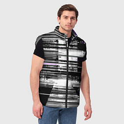 Мужской жилет Горизонтальные чёрные линии на бело-фиолетовом фон, цвет: 3D-светло-серый — фото 2
