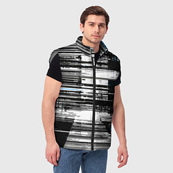 Мужской жилет Горизонтальные чёрные линии на бело-синем фоне, цвет: 3D-светло-серый — фото 2