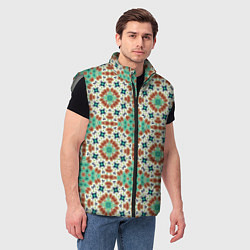Мужской жилет Восточный пляжный орнамент зелено коричневый, цвет: 3D-светло-серый — фото 2