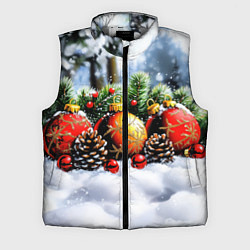 Мужской жилет Красные и желтый новогодние шары, цвет: 3D-светло-серый
