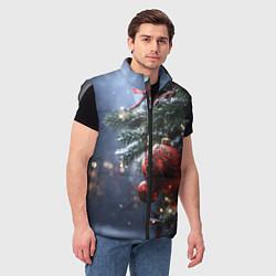 Мужской жилет Красные новогодние шары с узорами, цвет: 3D-светло-серый — фото 2