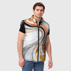 Мужской жилет Волнистые чёрно-жёлтые линии на белом фоне, цвет: 3D-светло-серый — фото 2