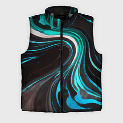 Мужской жилет Волнистые бело-голубые линии на чёрном фоне, цвет: 3D-светло-серый