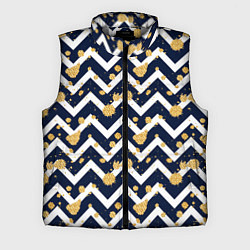 Мужской жилет Золотые кляксы на фоне бело-синего паттерна, цвет: 3D-светло-серый