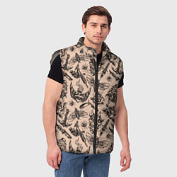 Мужской жилет Татуировка с цикадой и демоном Они - паттерн, цвет: 3D-светло-серый — фото 2