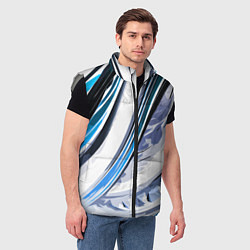 Мужской жилет Волнистая бело-синяя абстракция, цвет: 3D-светло-серый — фото 2