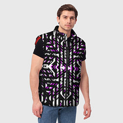Мужской жилет Чёрно-фиолетовые диагональные полосы на белом фоне, цвет: 3D-красный — фото 2