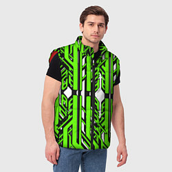 Мужской жилет Чёрно-зелёные техно полосы на белом фоне, цвет: 3D-красный — фото 2