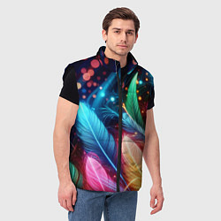 Мужской жилет Яркие красочные неоновые перья, цвет: 3D-черный — фото 2