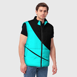 Мужской жилет Чёрный и неоновый голубой двуцветный с полосой, цвет: 3D-черный — фото 2