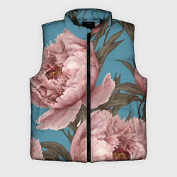 Мужской жилет Розовые пионы на голубом