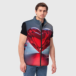 Мужской жилет Хрустальное красное сердце на сером фоне с боке, цвет: 3D-черный — фото 2