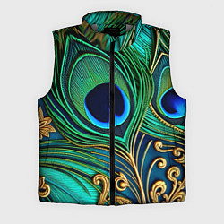 Мужской жилет Зеленые перья павлина, цвет: 3D-светло-серый