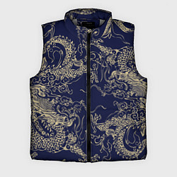 Мужской жилет Золотые драконы на синем, цвет: 3D-светло-серый