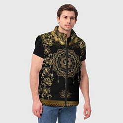Мужской жилет Лотос мандала и символ Ом с золотыми узорами, цвет: 3D-черный — фото 2