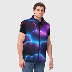Мужской жилет Синие и фиолетовые молнии в разломе, цвет: 3D-красный — фото 2