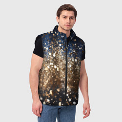 Мужской жилет Золотые блестки на черно-синем фоне, цвет: 3D-черный — фото 2