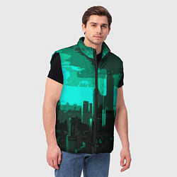 Мужской жилет Стилизованный город бирюзовый, цвет: 3D-черный — фото 2
