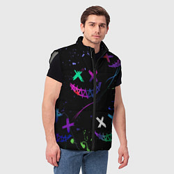 Мужской жилет Неновые краски - лица крипи смайл, цвет: 3D-светло-серый — фото 2