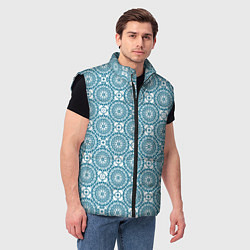 Мужской жилет Бело - голубой ажурный кружевной узор ретро, цвет: 3D-черный — фото 2