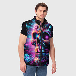 Мужской жилет Neon cyber skull, цвет: 3D-черный — фото 2